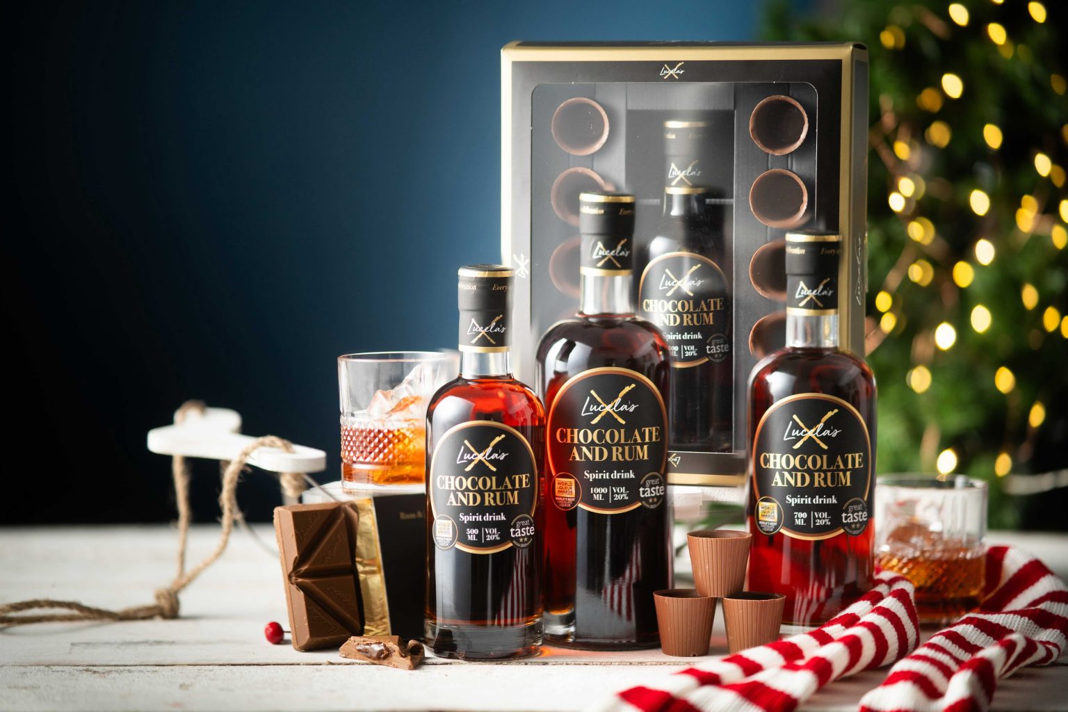 Unique rum gift for chocolate lovers. Lucela’s Chocolate Rum & handmade chocolate shot cups back for Christmas