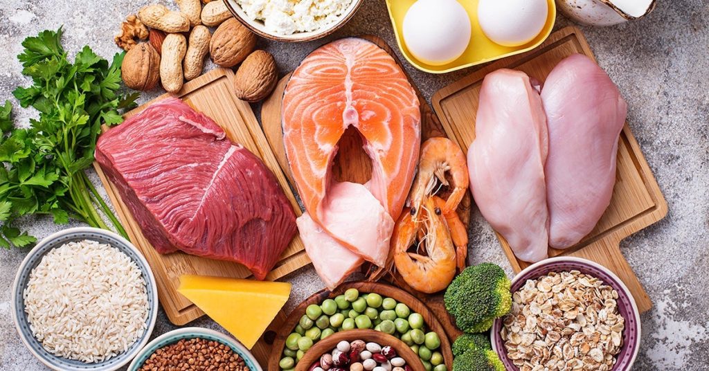 High-protein foods available in UK supermarkets including chicken, eggs, salmon, yoghurt, cottage cheese, lentils and tofu