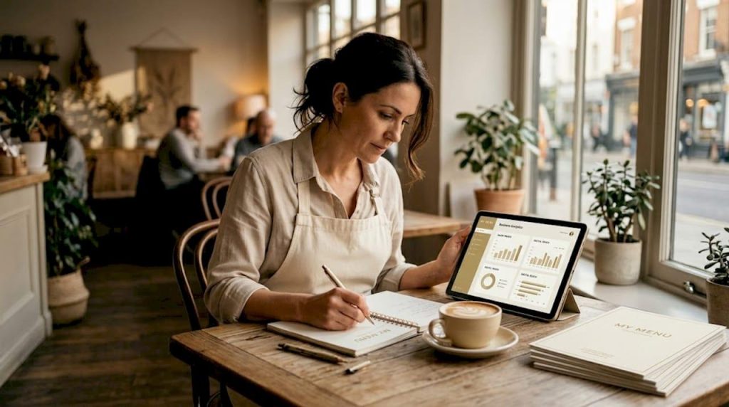 Exact Match Anchor Text: A Practical SEO Guide for Food Businesses Food business owner reviewing website marketing on a laptop - exact match anchor text